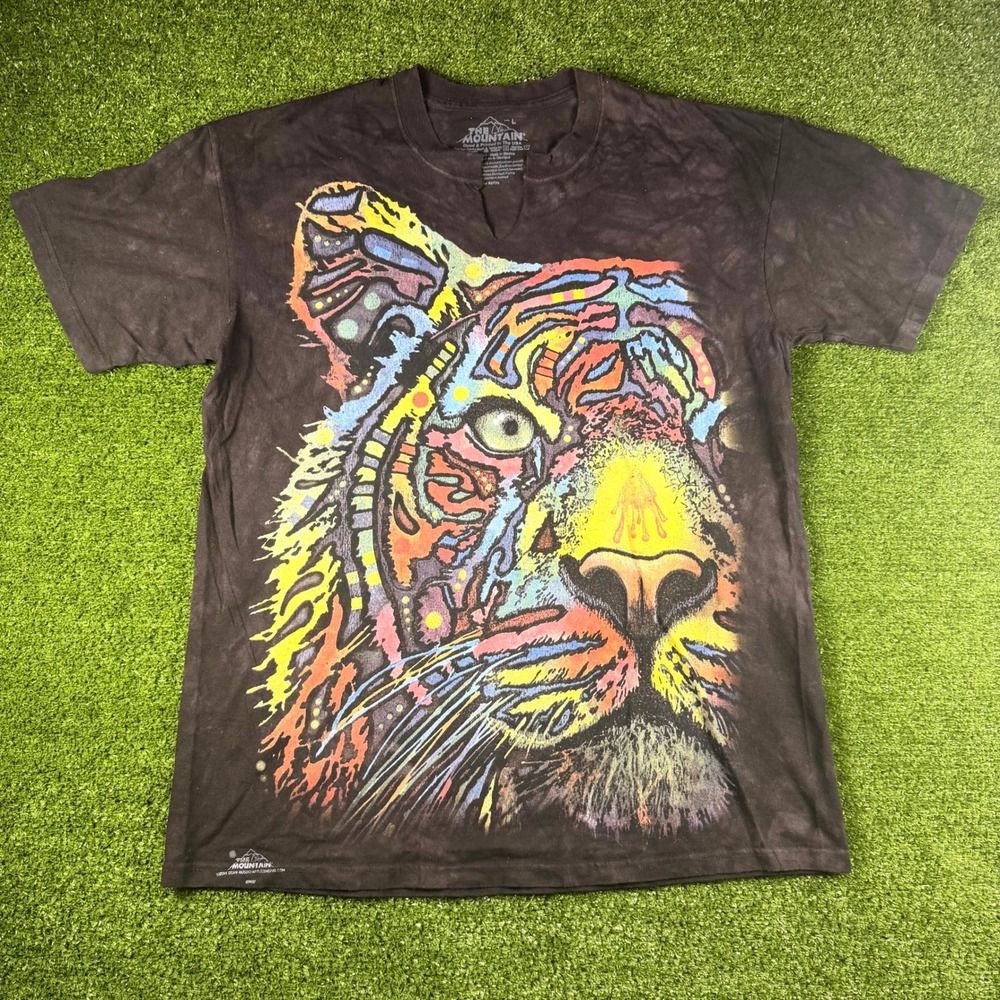 The Mountain Dean Russo Tiger Face Graphic T-Shirt Mens Large Black Acid Wash